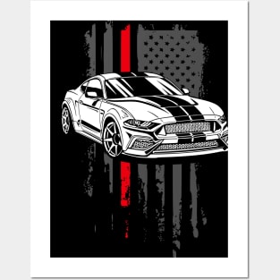 Patriotic American Flag USA V8 Muscle Car Pony Mustang GT Posters and Art